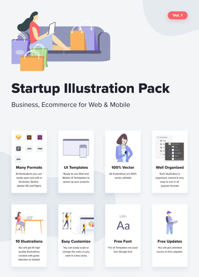 适用于初创公司的高质量Web和移动插图包，Startup Illustration Pack Vol。 1
