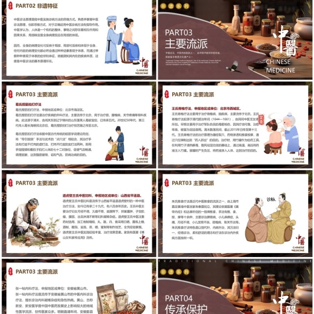 咖啡色中国风非遗系列之中医诊法PPT模板 咖啡色中国风非遗系列之中医诊法PPT模板