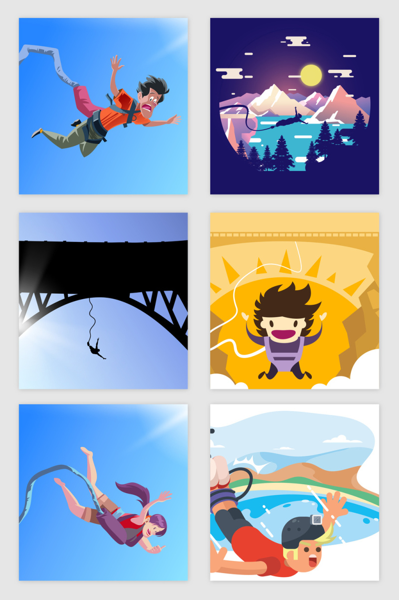 户外冒险蹦极人物的矢量素材