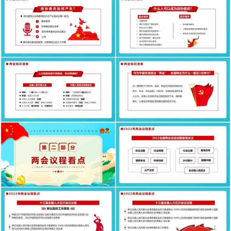 蓝色卡通童心看两会两会精神进校园PPT模板
