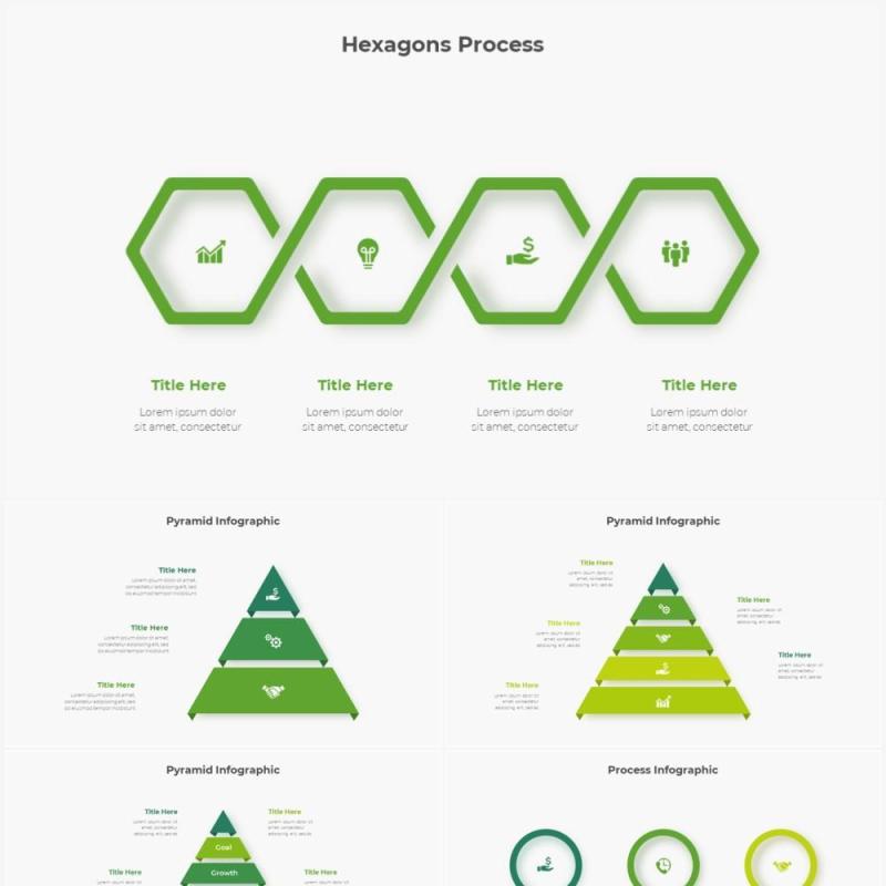 绿色圆形结构图并列关系信息图表PPT元素素材Infographic Green