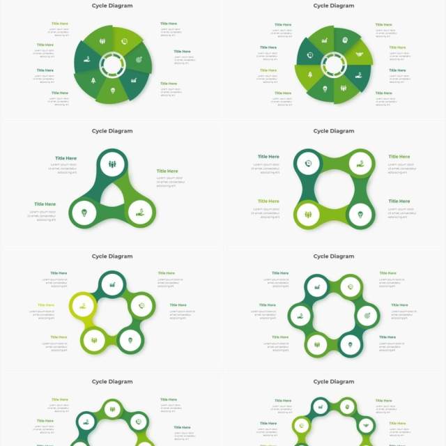 绿色圆形结构图并列关系信息图表PPT元素素材Infographic Green