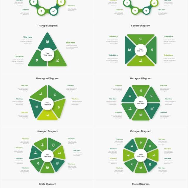 绿色圆形结构图并列关系信息图表PPT元素素材Infographic Green