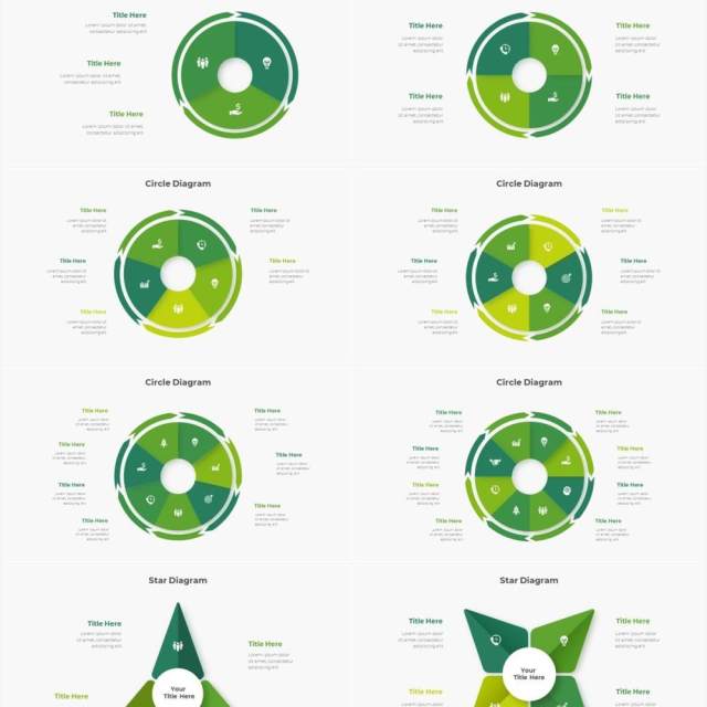 绿色圆形结构图并列关系信息图表PPT元素素材Infographic Green