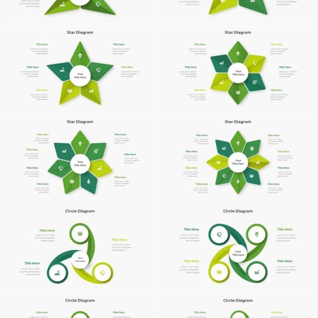 绿色圆形结构图并列关系信息图表PPT元素素材Infographic Green