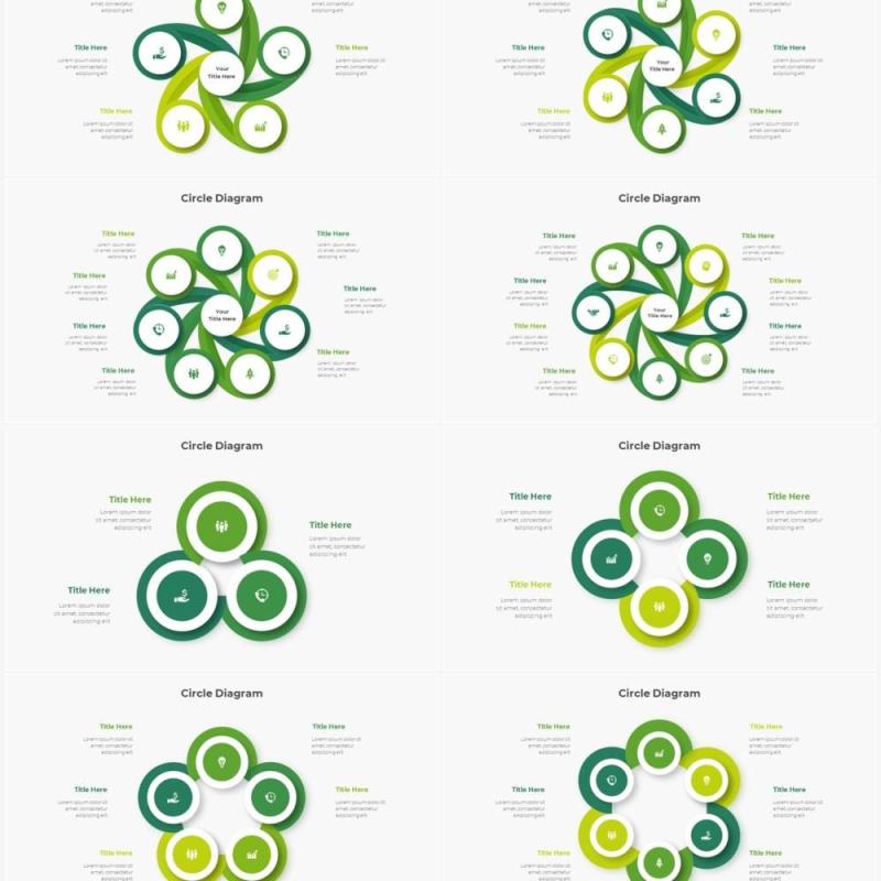 绿色圆形结构图并列关系信息图表PPT元素素材Infographic Green