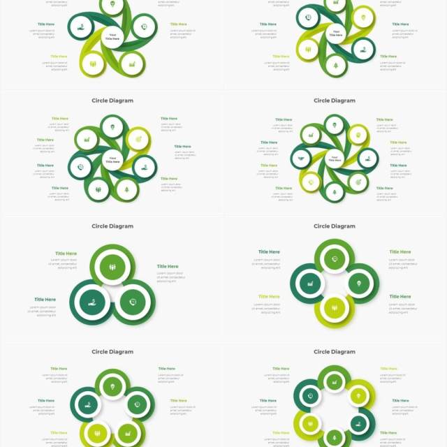 绿色圆形结构图并列关系信息图表PPT元素素材Infographic Green