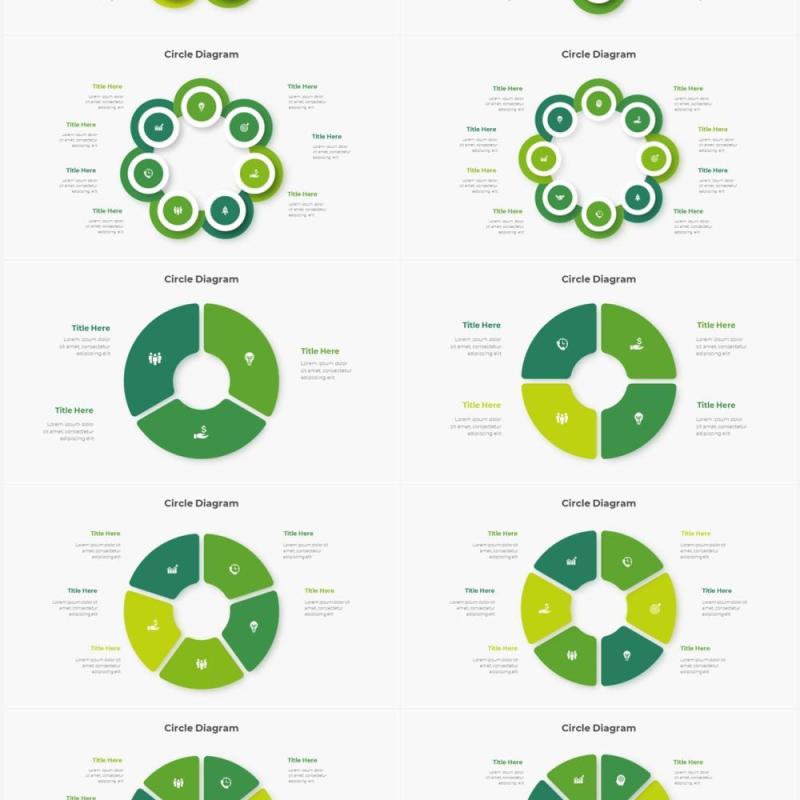 绿色圆形结构图并列关系信息图表PPT元素素材Infographic Green