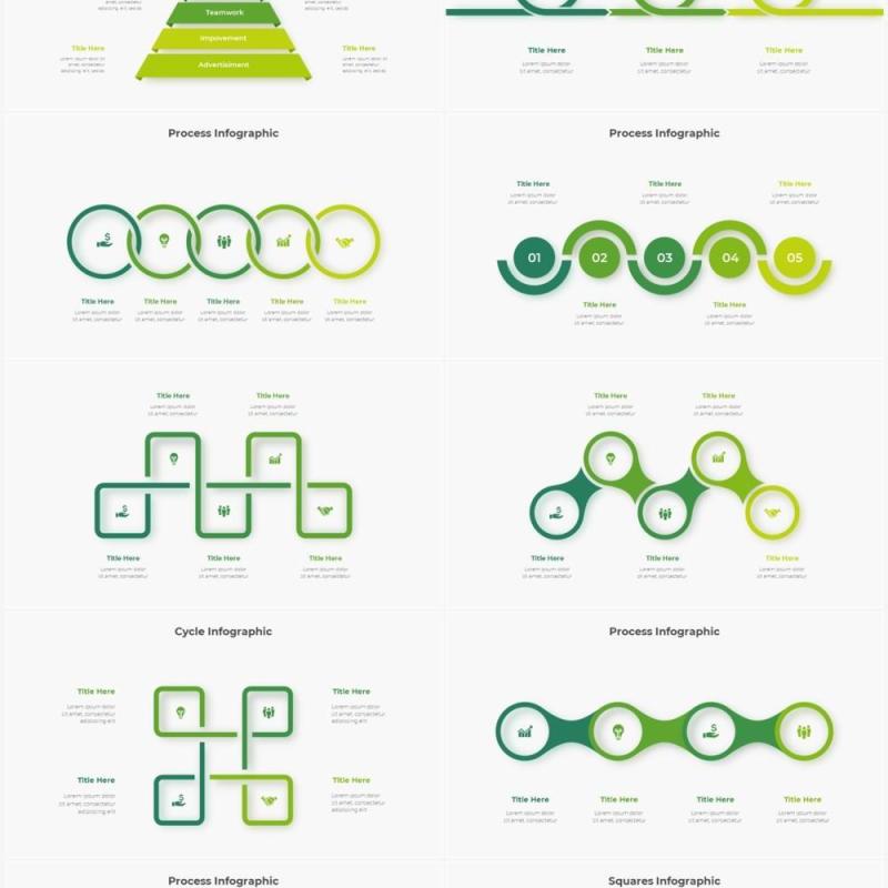 绿色圆形结构图并列关系信息图表PPT元素素材Infographic Green