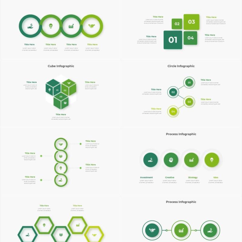绿色圆形结构图并列关系信息图表PPT元素素材Infographic Green