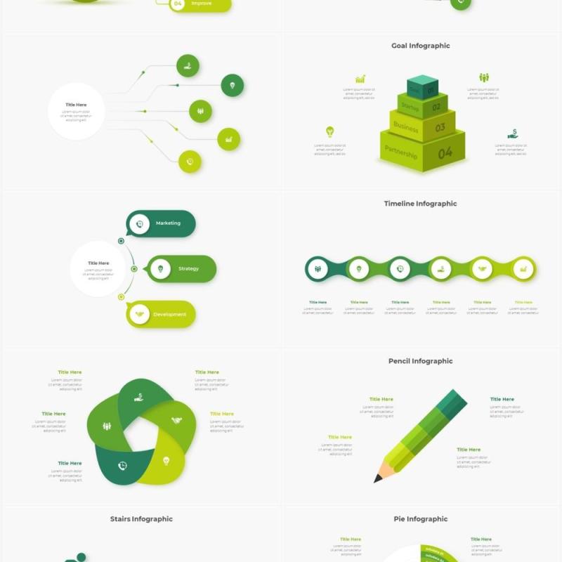 绿色圆形结构图并列关系信息图表PPT元素素材Infographic Green