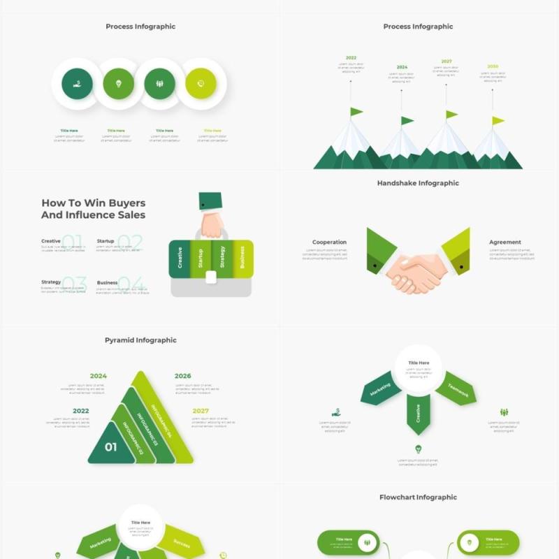 绿色圆形结构图并列关系信息图表PPT元素素材Infographic Green