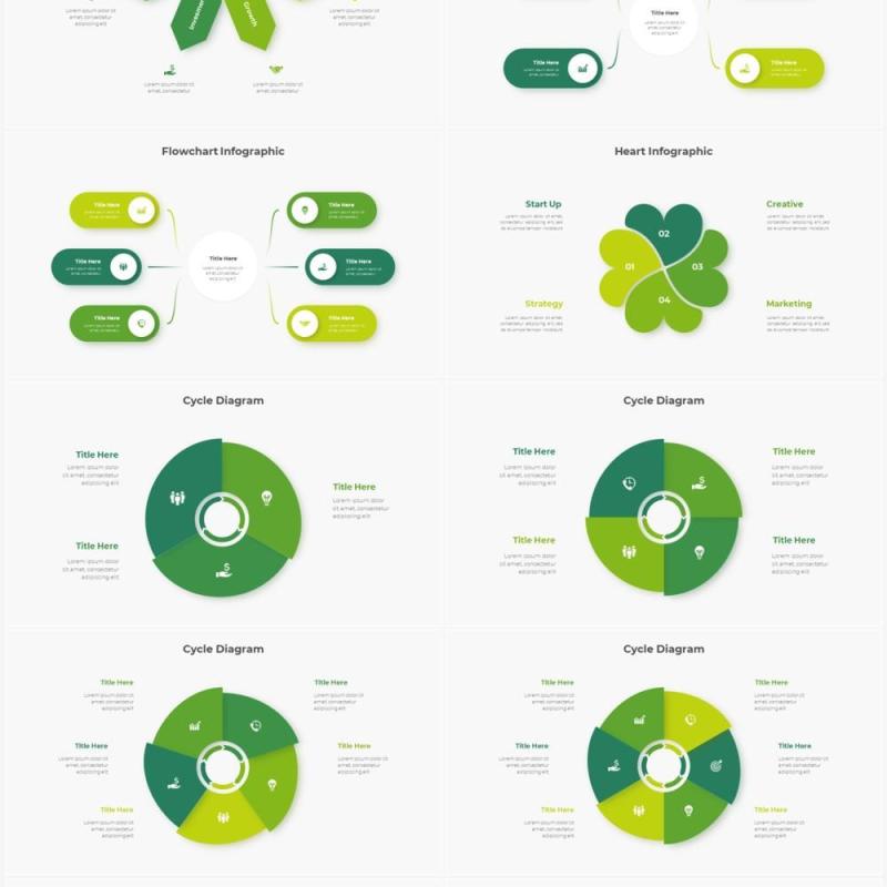 绿色圆形结构图并列关系信息图表PPT元素素材Infographic Green