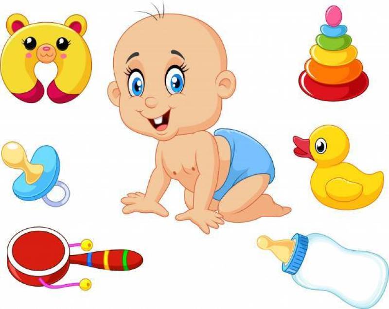 Cute baby with baby toys collection set