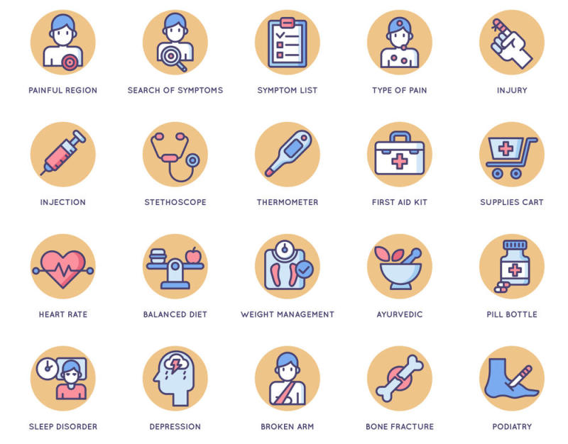 105医疗和医疗保健行业的矢量图标。，105医疗图标|奶油糖果系列