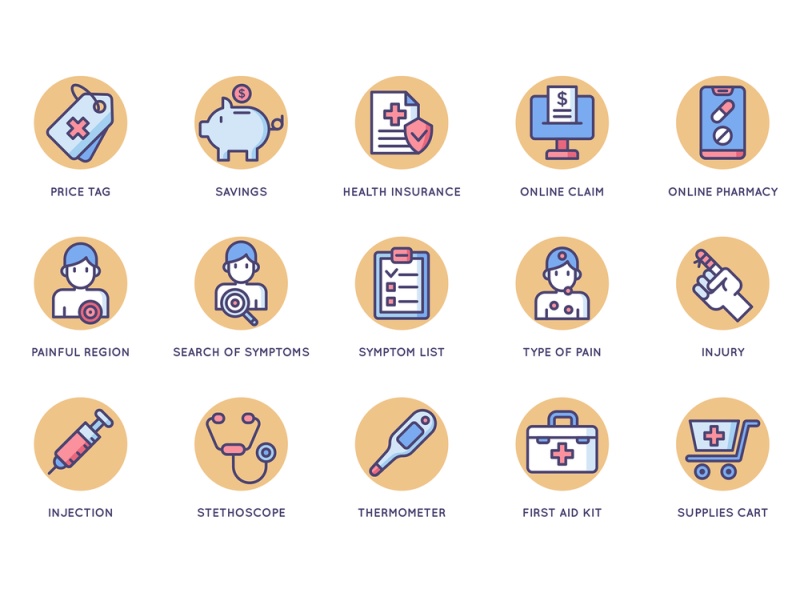 105医疗和医疗保健行业的矢量图标。，105医疗图标|奶油糖果系列