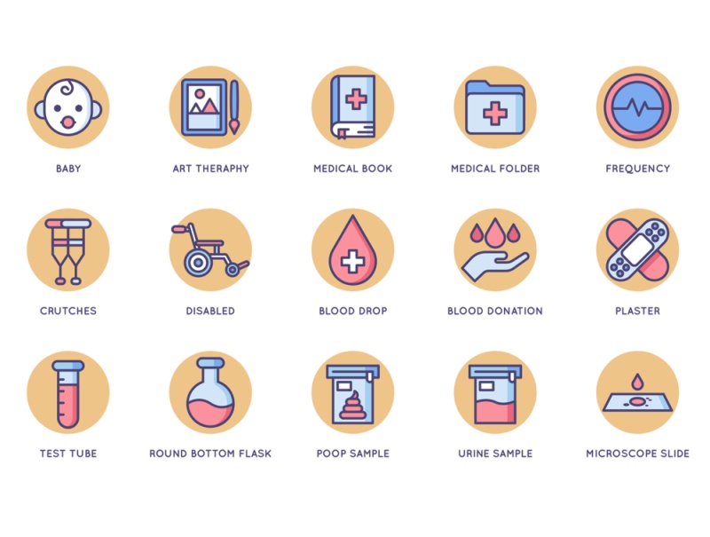 105医疗和医疗保健行业的矢量图标。，105医疗图标|奶油糖果系列