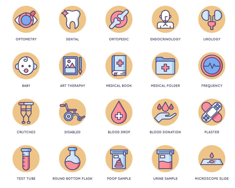 105医疗和医疗保健行业的矢量图标。，105医疗图标|奶油糖果系列