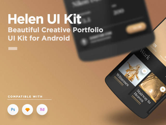 移动产品组合应用程序UI工具包 - 用于Photoshop，Sketch和XD，Helen Android UI工具包