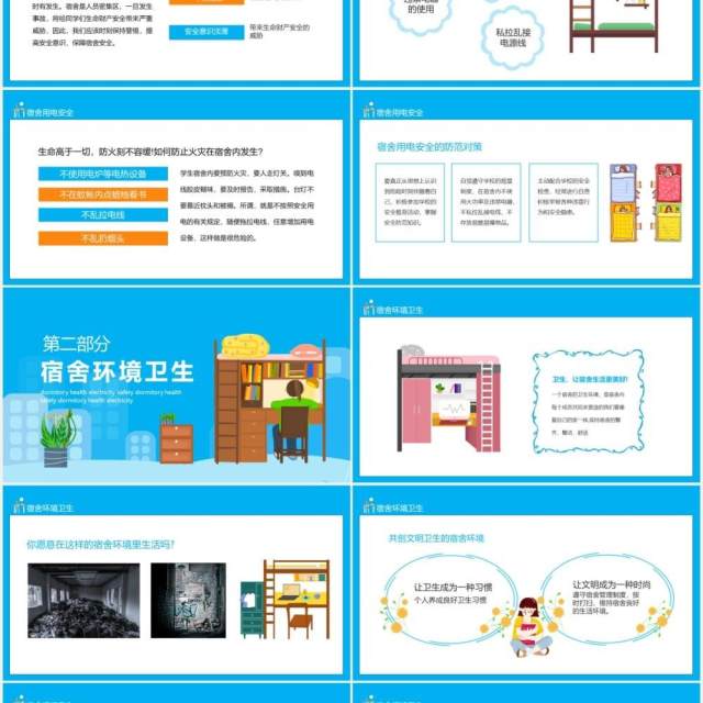 寝室宿舍卫生与用电安全教育培训课件动态PPT模板