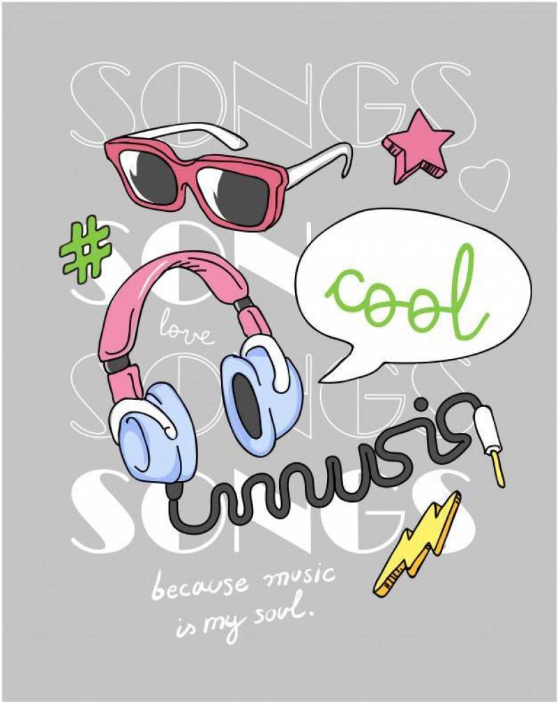Music slogan with sun glasses and headphone illustration