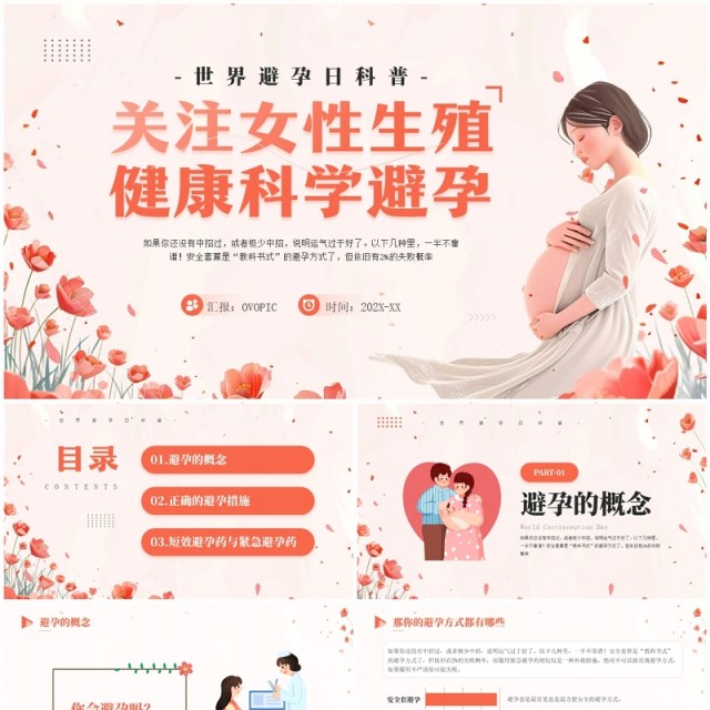 红色卡通风关注女性生殖健康科学避孕PPT模板 红色卡通风关注女性生殖健康科学避孕PPT模板