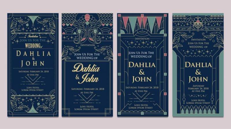 艺术装饰婚礼请柬设计矢量