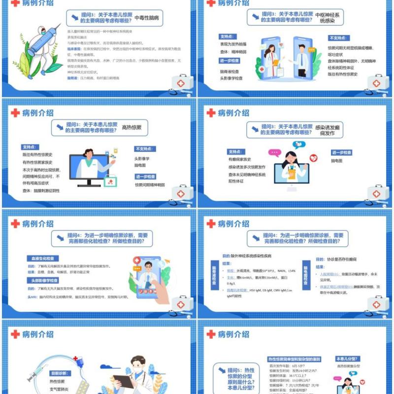 蓝色卡通医疗小儿惊厥病例分析PPT模板