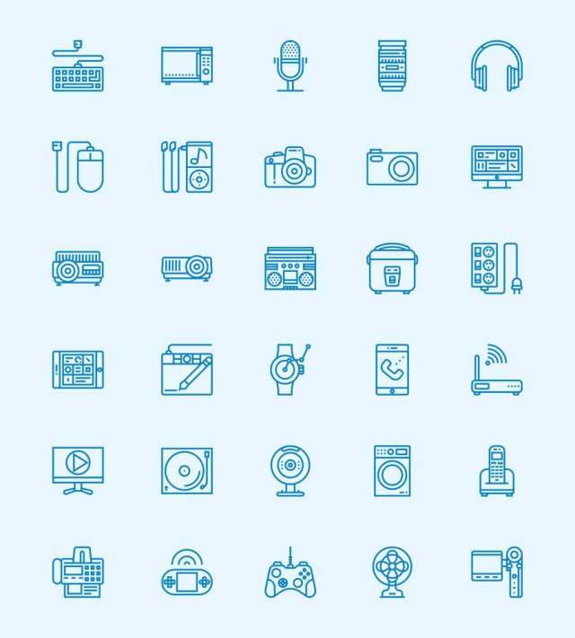 30 枚数码产品线性图标