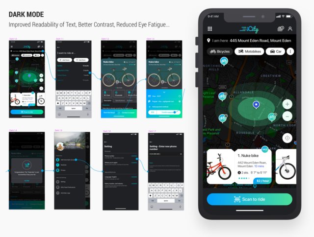 iCity是一款Sketch移动应用UI KIT，可以轻松为您的初创产品定制。，iCity - 租自行车移动应用