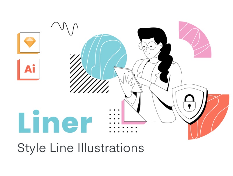 Liner是包含办公环境的插图集。具有非常独特的数字和印刷风格。衬里 - 线型插图