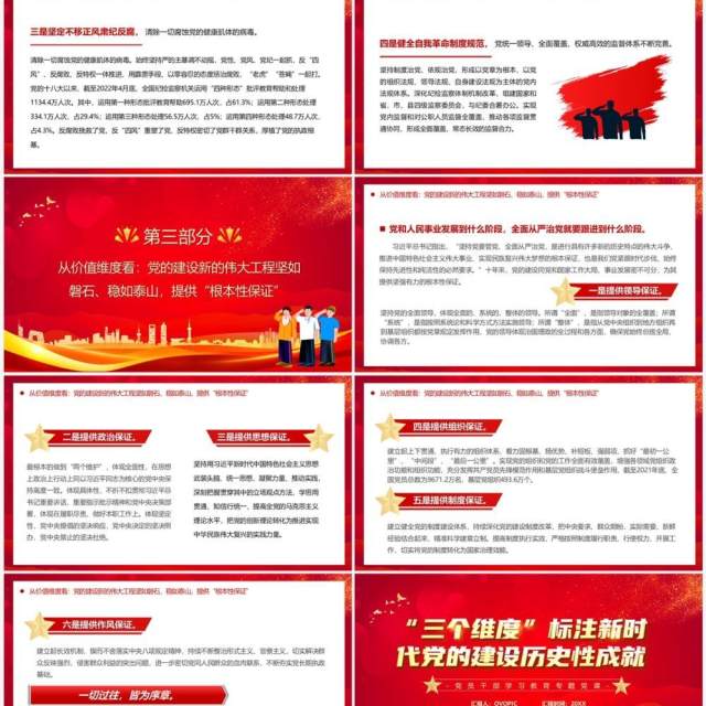 三个维度标注新时代党的建设历史成就PPT模板 三个维度标注新时代党的建设历史成就PPT模板