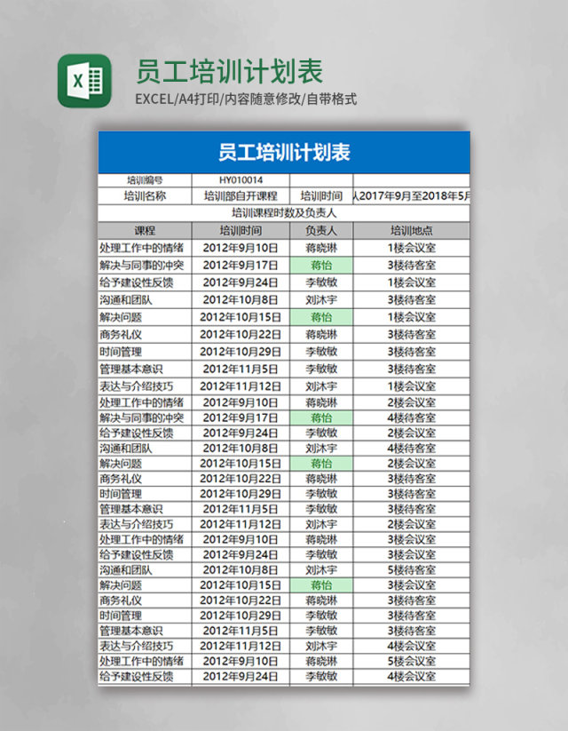 员工培训计划表Excel表格