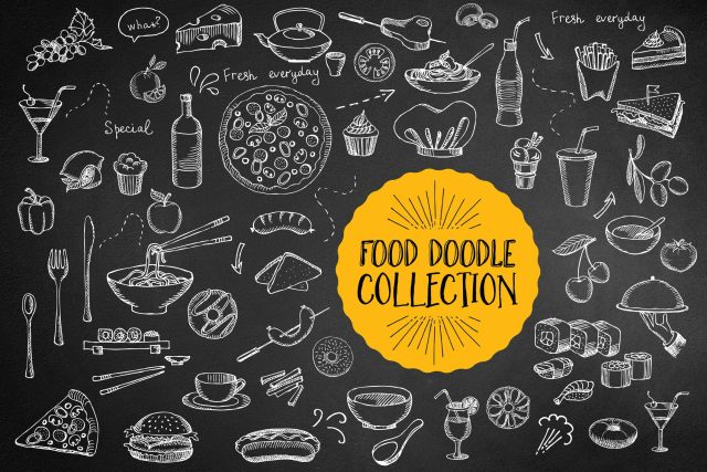 多种食品涂鸦手绘矢量素材元素Food Doodle Elements 多种食品涂鸦手绘矢量素材元素Food Doodle Elements