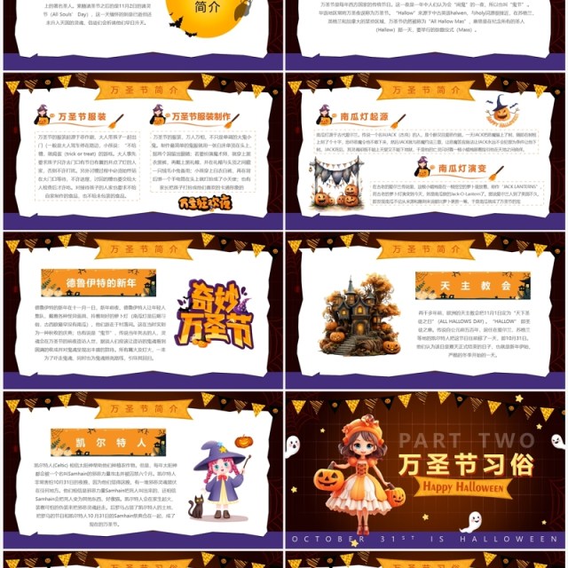黄色创意卡通风万圣狂欢夜PPT模板 黄色创意卡通风万圣狂欢夜PPT模板