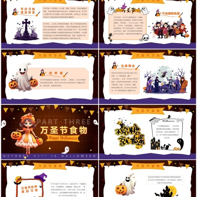 黄色创意卡通风万圣狂欢夜PPT模板 黄色创意卡通风万圣狂欢夜PPT模板