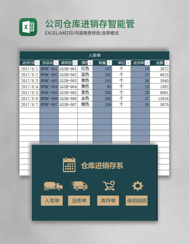 公司仓库进销存excel智能管理系统