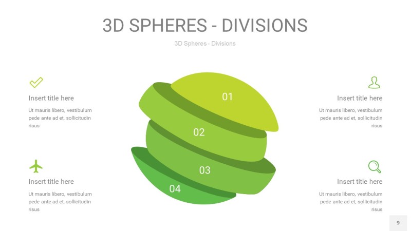 渐变绿色3D球体切割PPT信息图9