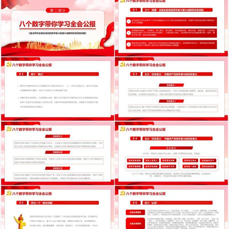 全面学习解读十九届六中全会PPT动态模板