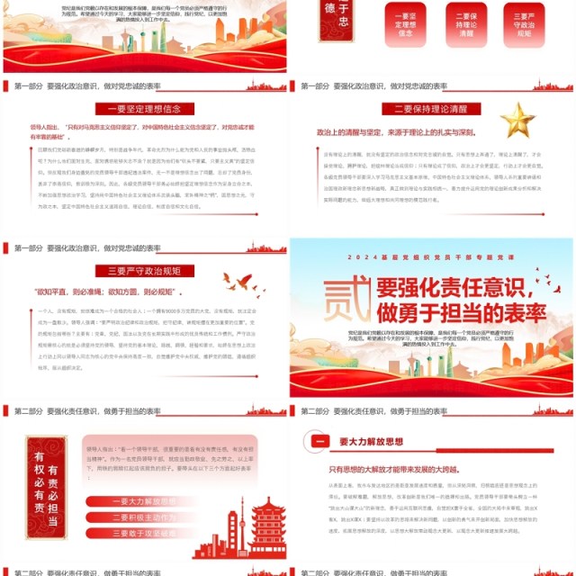 红色中国风三个强化三个表率PPT模板 红色中国风三个强化三个表率PPT模板