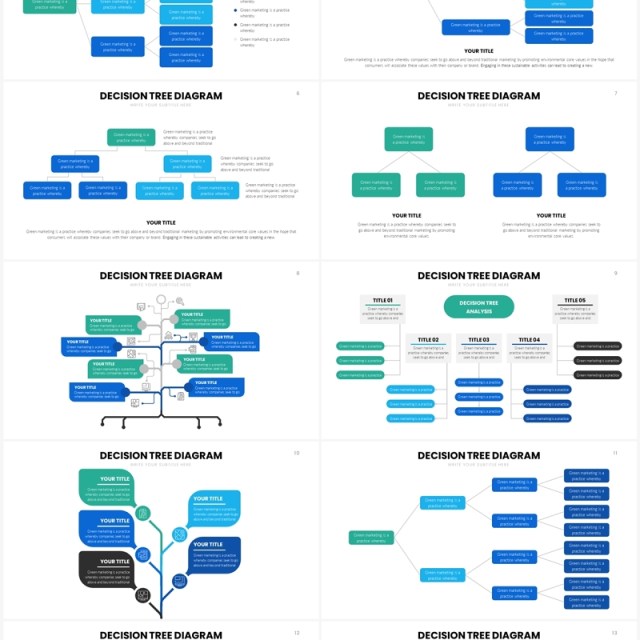 蓝绿简洁决策树思维导图PPT素材模板Decision Tree Slides Template