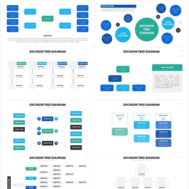 蓝绿简洁决策树思维导图PPT素材模板Decision Tree Slides Template