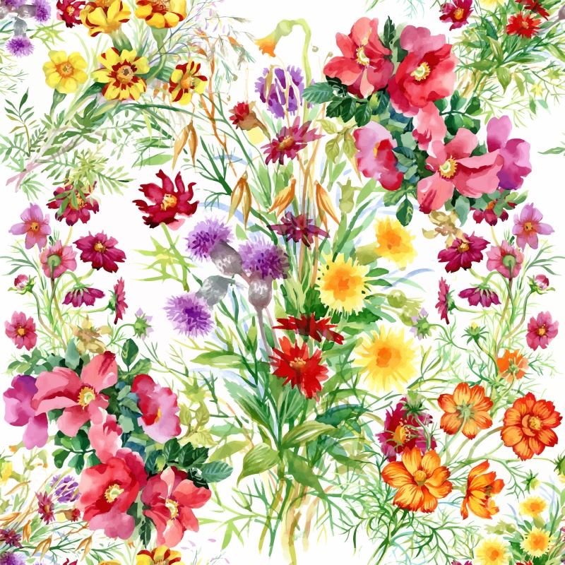 可爱的水彩无缝花卉和其他图案10