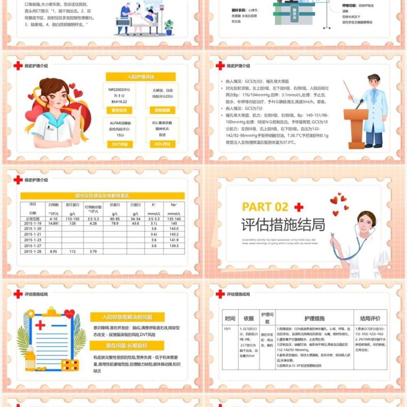 粉色卡通风脑出血护理个案分享PPT模板