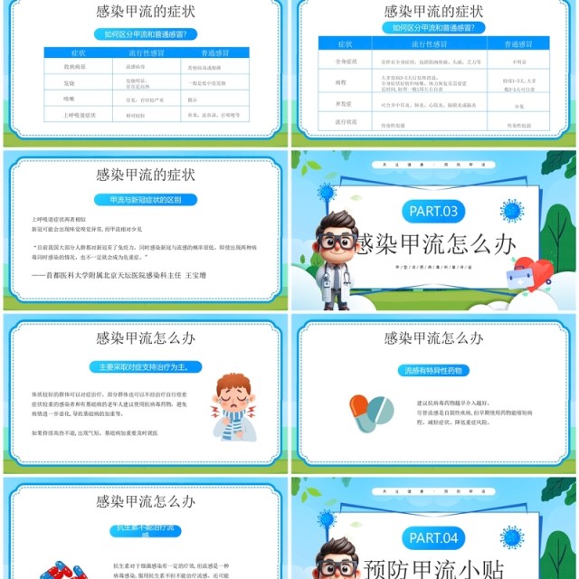 蓝色卡通风甲型流感病毒预防知识PPT模板 蓝色卡通风甲型流感病毒预防知识PPT模板