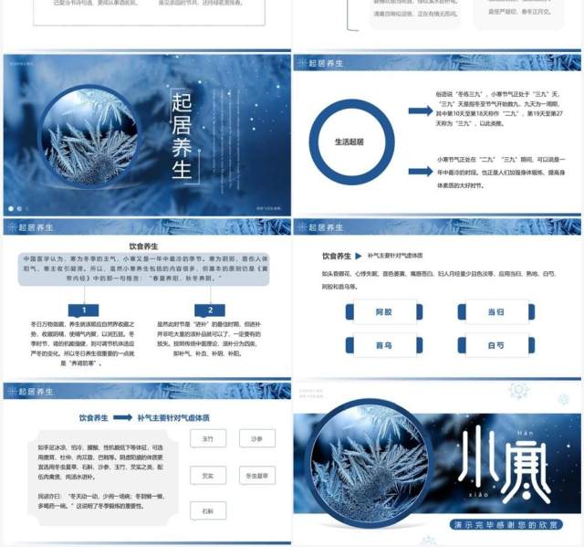 蓝色简约风二十四节气之小寒介绍PPT模板