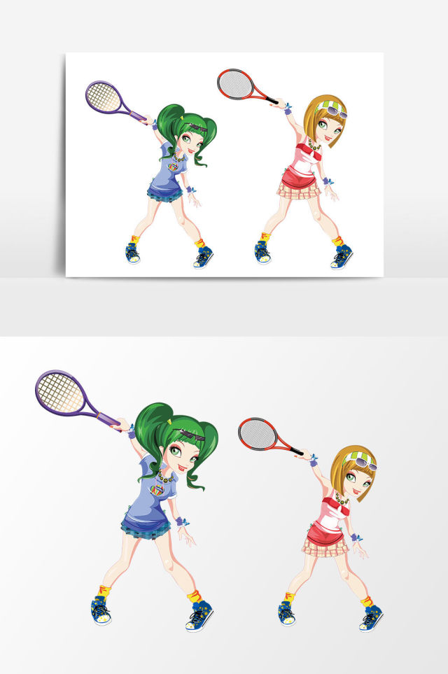 卡通风格网球比赛网球人物矢量元素