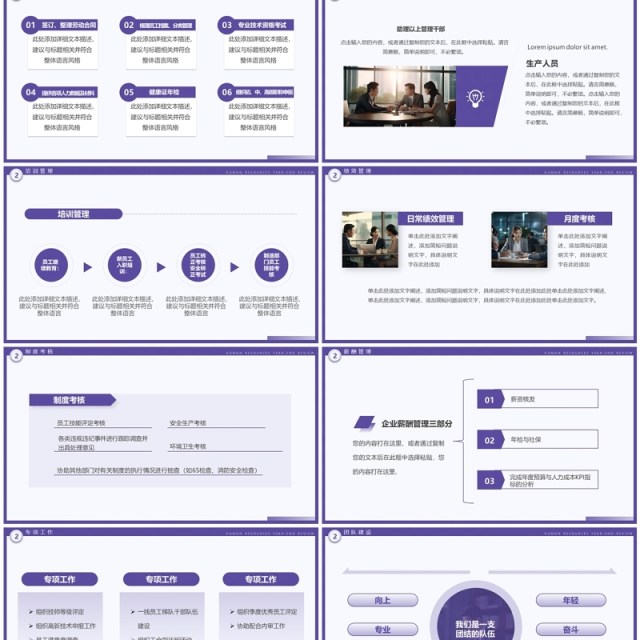 紫色简约风2024人力资源年终总结PPT模板