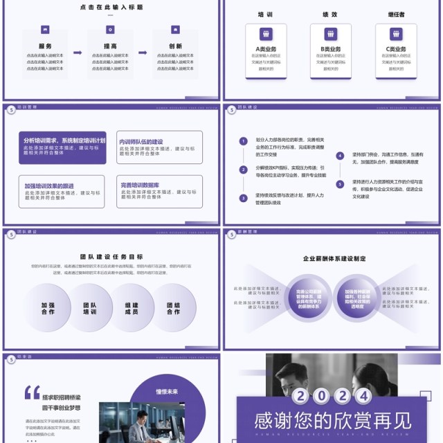 紫色简约风2024人力资源年终总结PPT模板