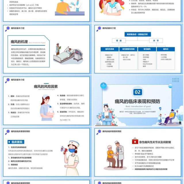 蓝色卡通风湿性痛风医疗宣传PPT模板